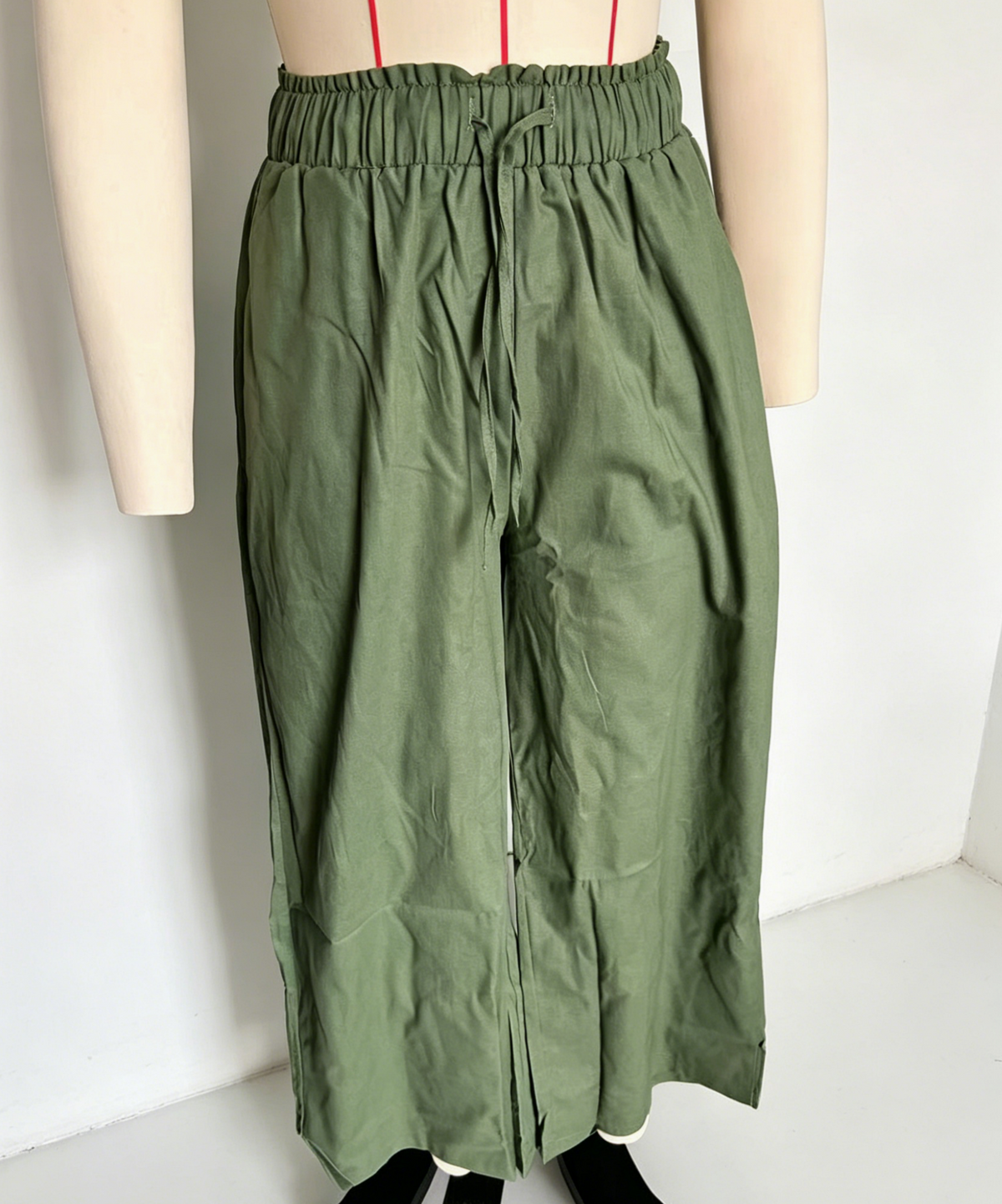 Paperbag Waist Wide Leg Palazzo Pants - Green