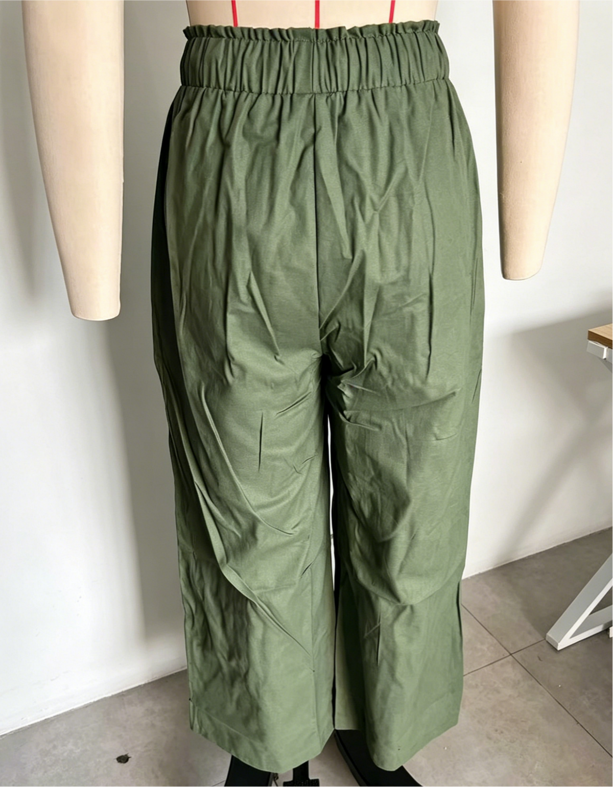 Paperbag Waist Wide Leg Palazzo Pants - Green - 3