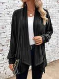Ribbed Draped Open Front Cardigan - Black