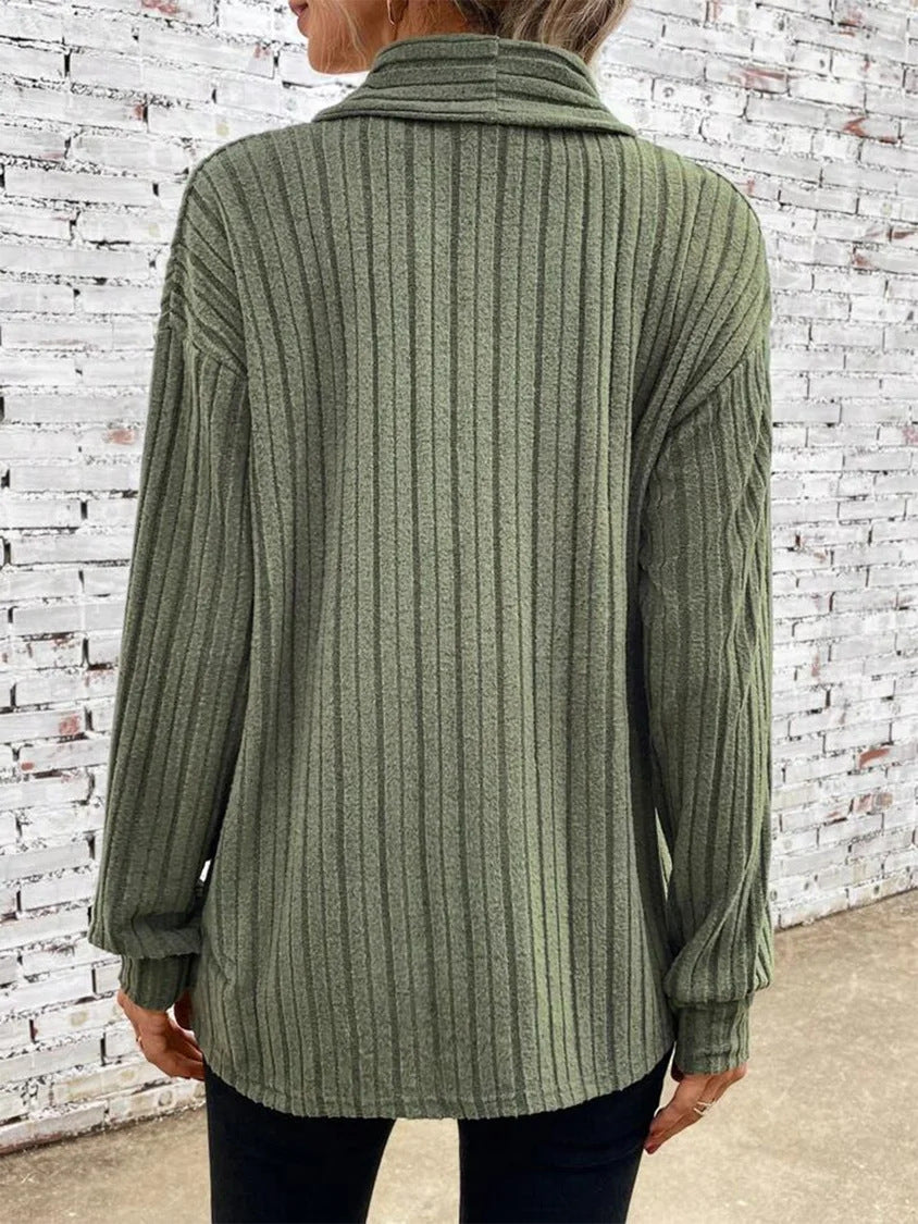 Ribbed Draped Open Front Cardigan - Green - 1