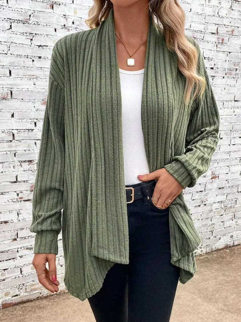 Ribbed Draped Open Front Cardigan