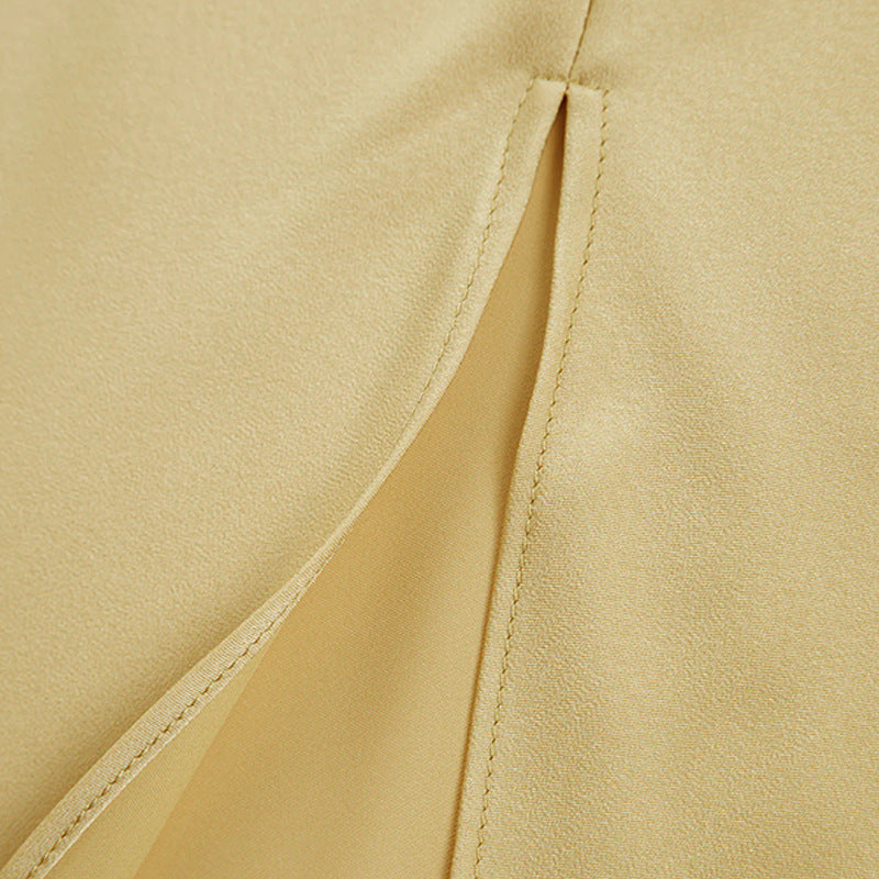 One Shoulder Backless Satin Slip Maxi Dress - Yellow - 4