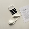 Contrast Stripe Ribbed Crew Socks - White