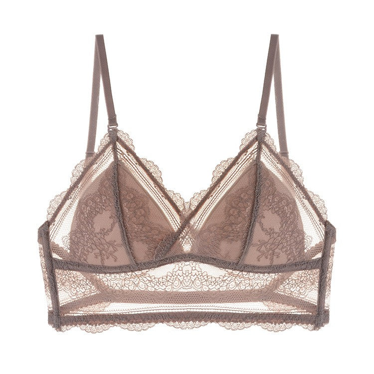 Lace Convertible Strap Wireless Triangle Bralette - Dusty Rose
