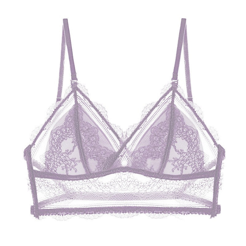 Lace Convertible Strap Wireless Triangle Bralette - Lavender
