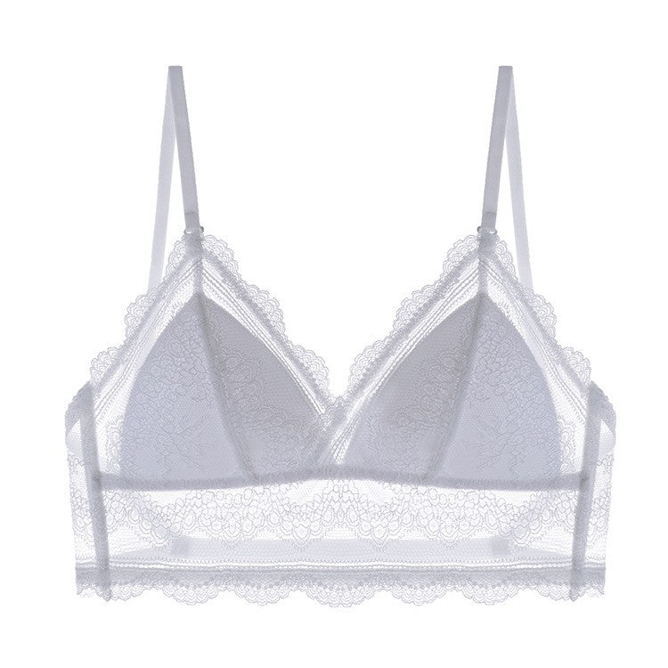 Lace Convertible Strap Wireless Triangle Bralette - White