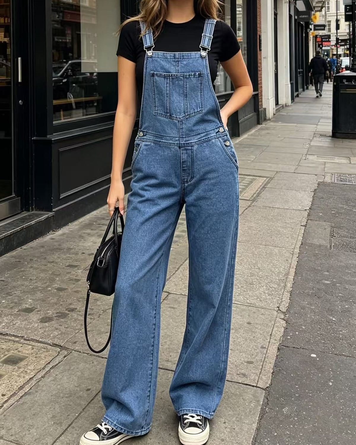 Wide Leg Denim Overalls With Adjustable Straps - Light-Blue