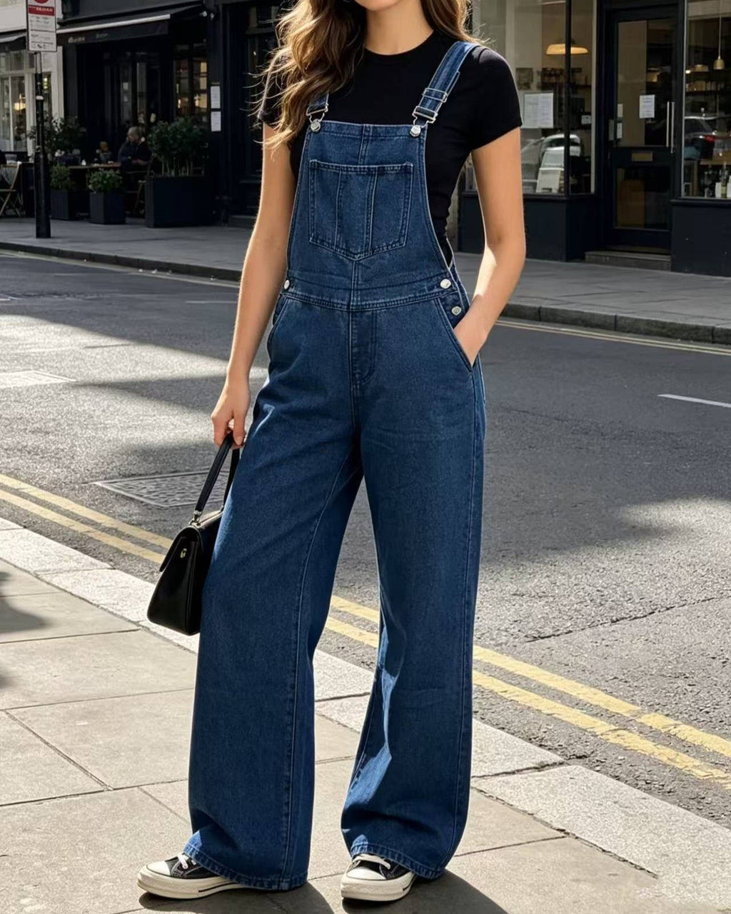 Wide Leg Denim Overalls With Adjustable Straps