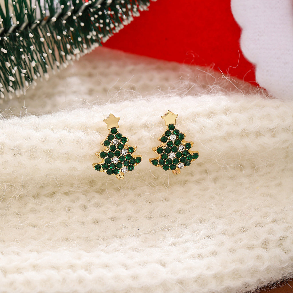 Emerald Crystal Christmas Tree Studs - Green