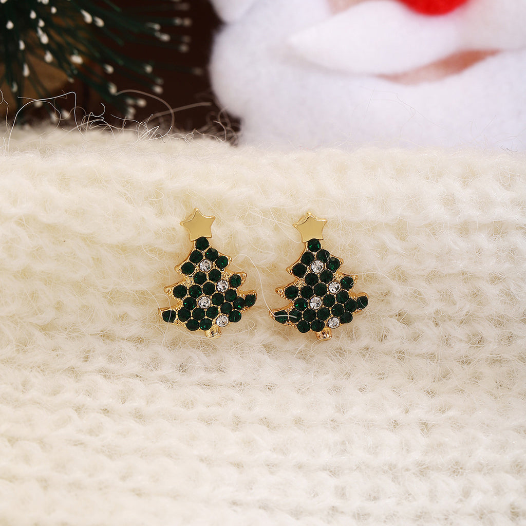 Emerald Crystal Christmas Tree Studs - Green - 1