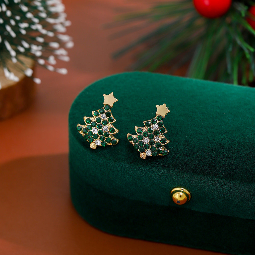 Emerald Crystal Christmas Tree Studs - Green - 3