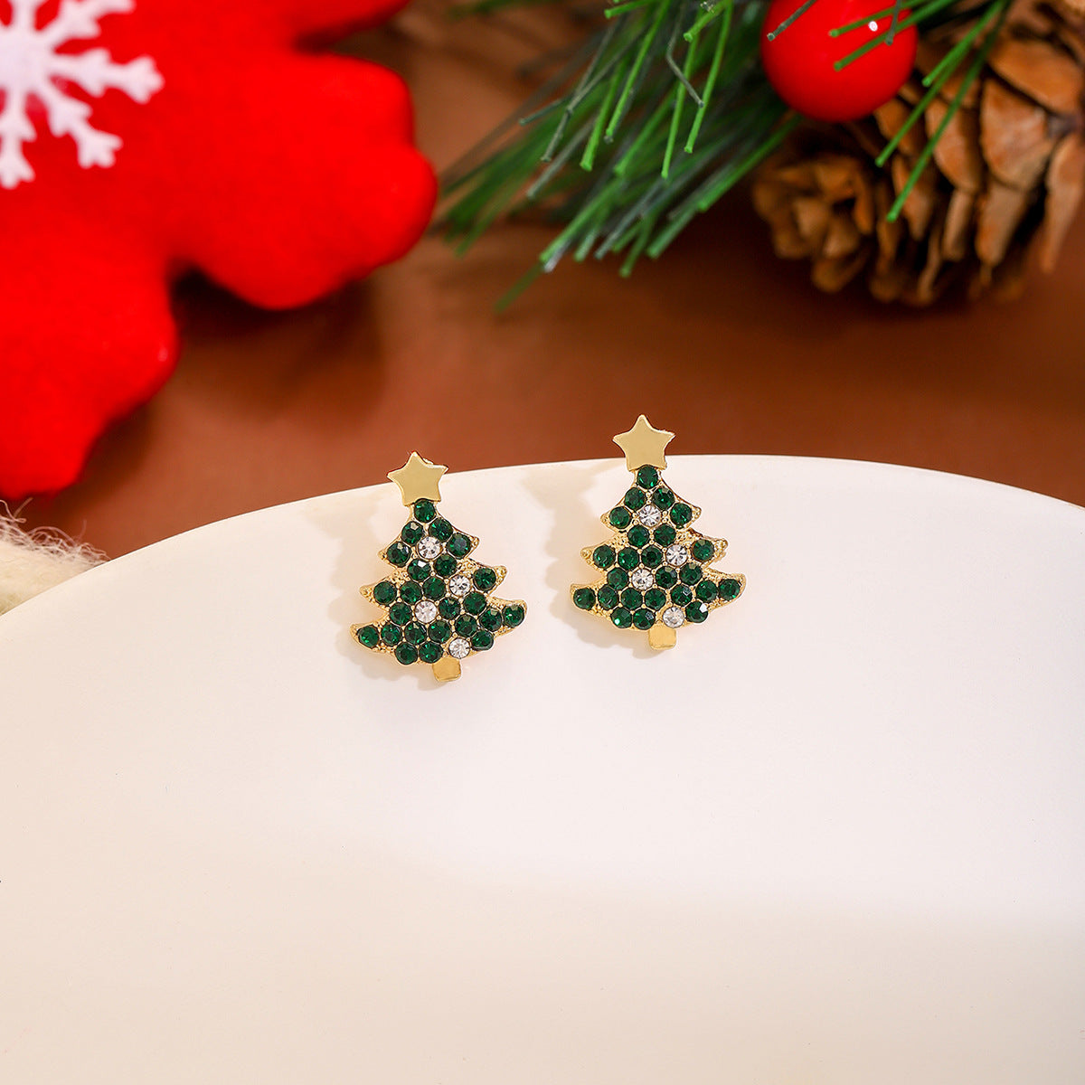 Emerald Crystal Christmas Tree Studs