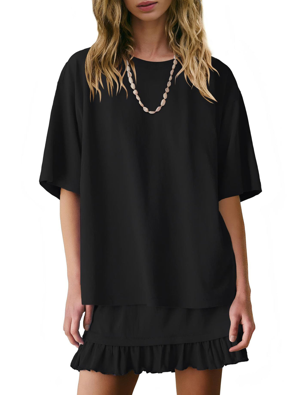 Relaxed Tee And Frill Skirt Lounge Set - Black