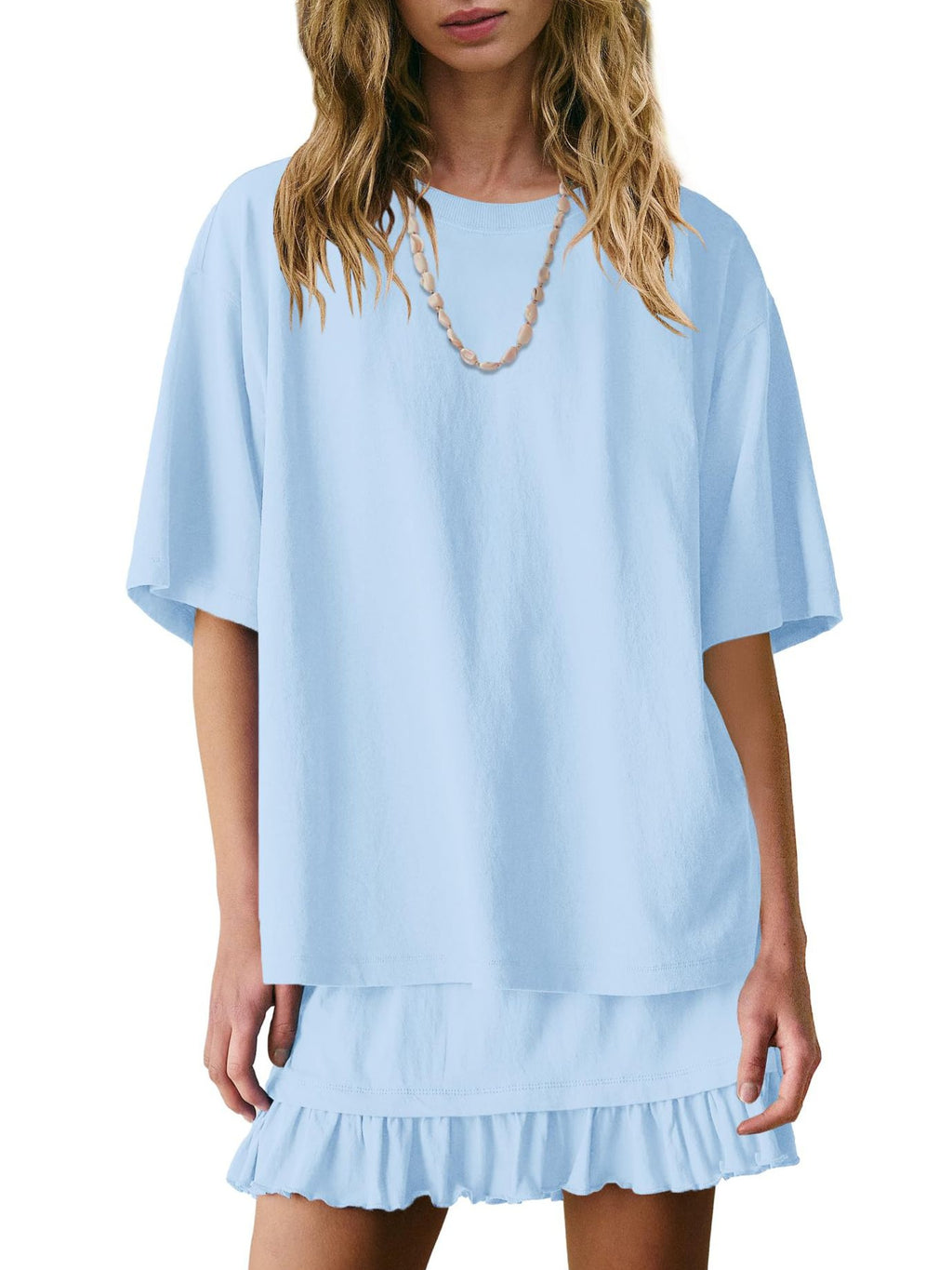 Relaxed Tee And Frill Skirt Lounge Set - Blue