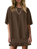 Relaxed Tee And Frill Skirt Lounge Set - Brown