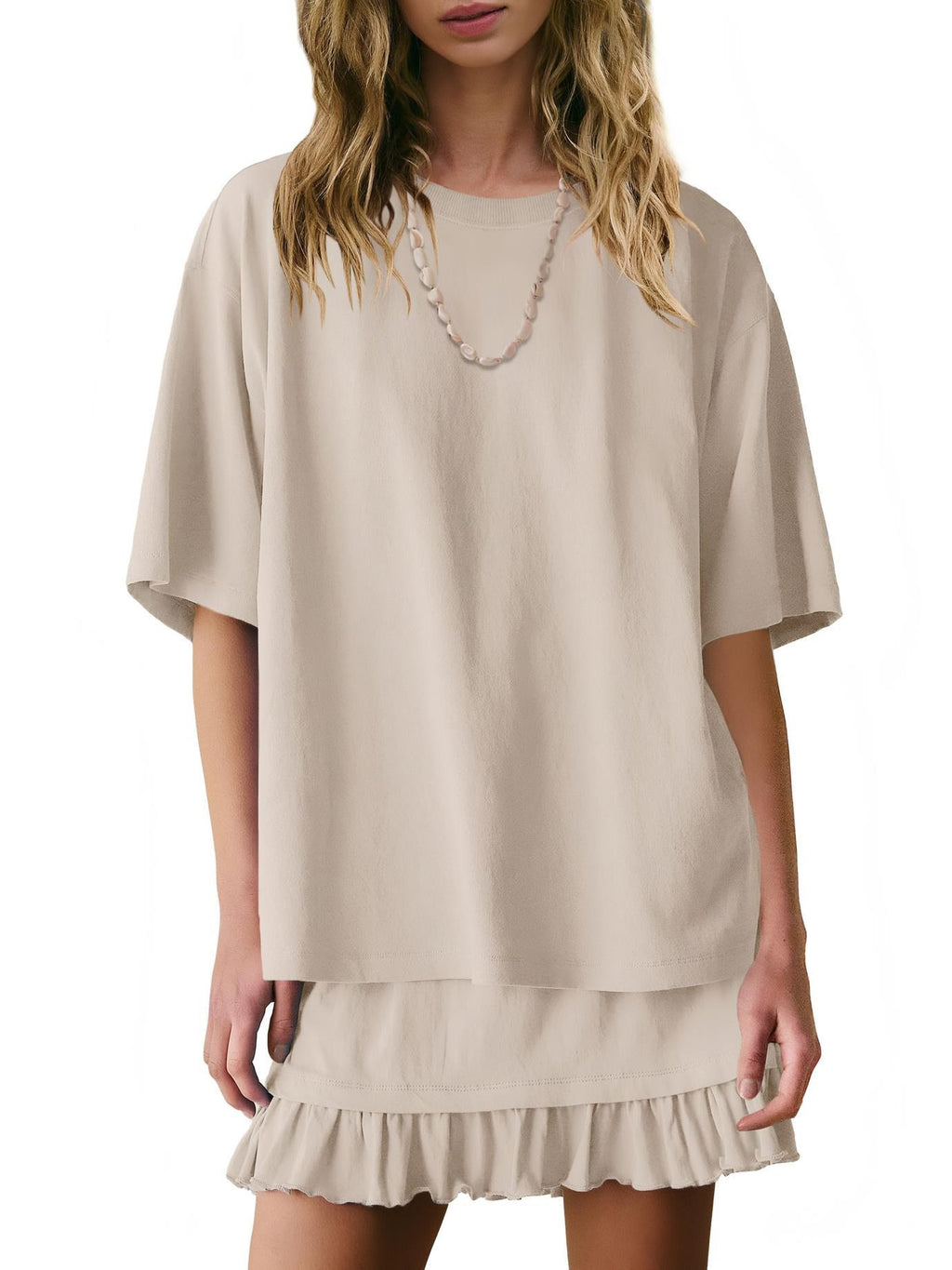 Relaxed Tee And Frill Skirt Lounge Set - Khaki