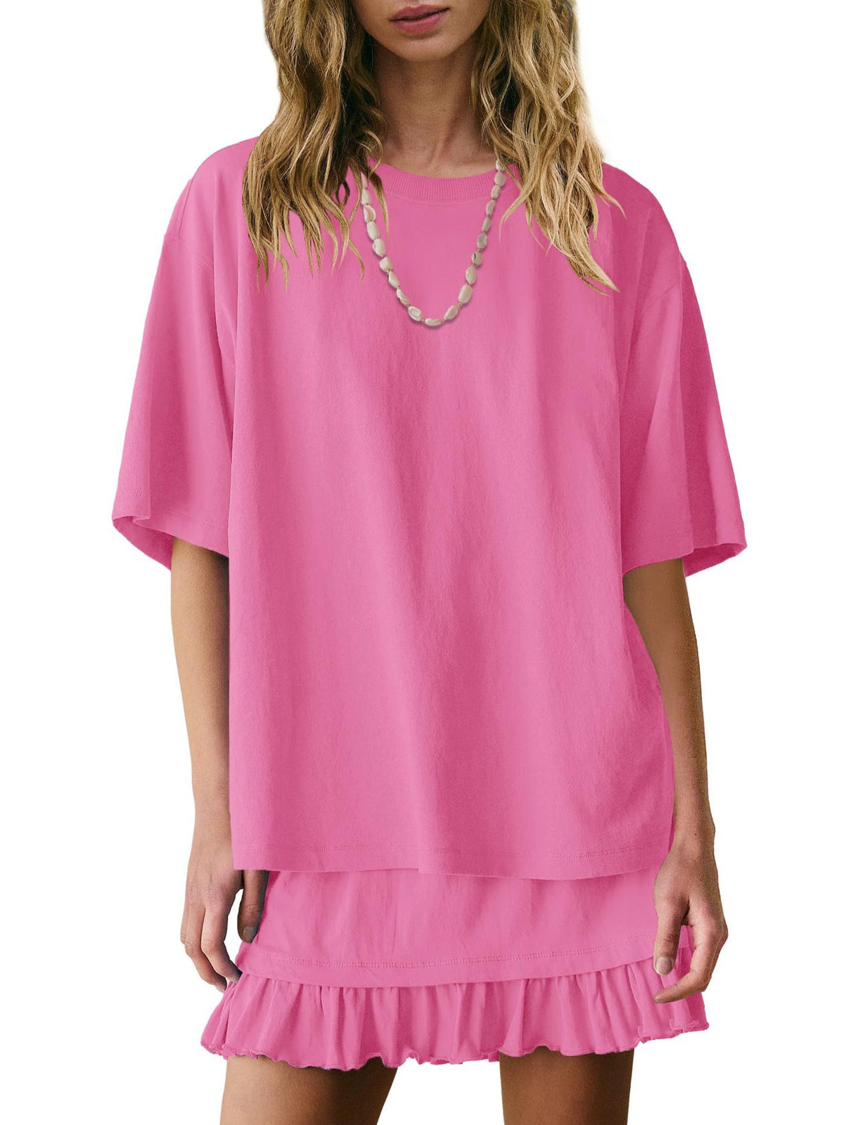 Relaxed Tee And Frill Skirt Lounge Set - Rose