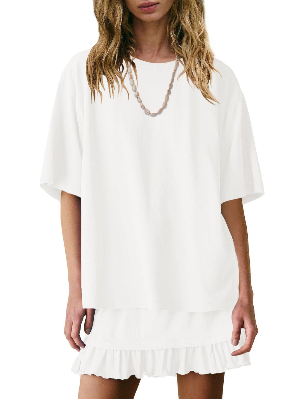 Relaxed Tee And Frill Skirt Lounge Set - White