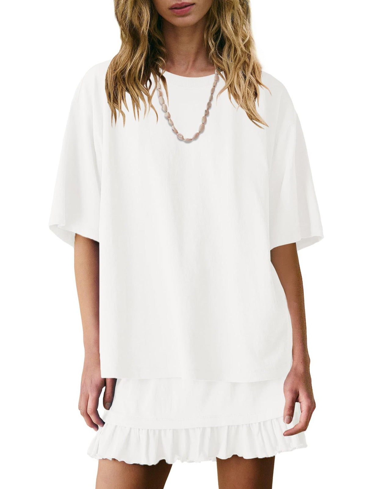 Relaxed Tee And Frill Skirt Lounge Set - White
