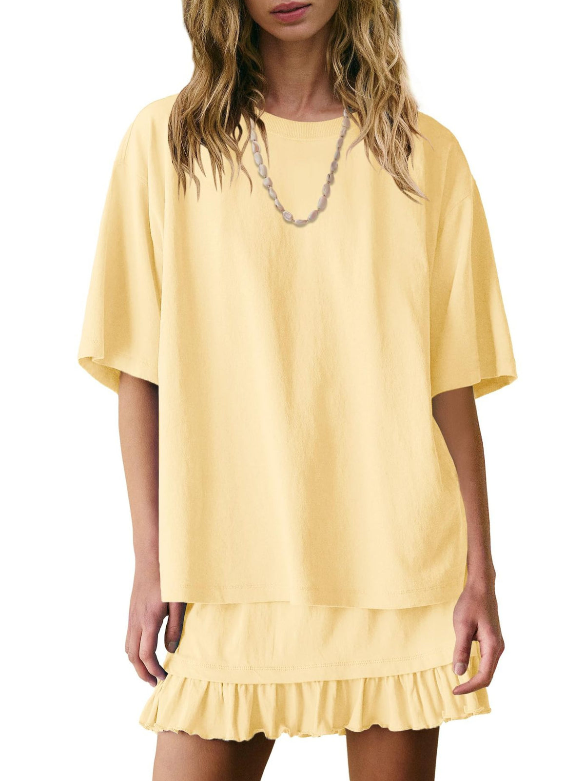 Relaxed Tee And Frill Skirt Lounge Set - Yellow