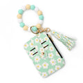 Daisy Floral Card Holder Wristlet Keychain - Green
