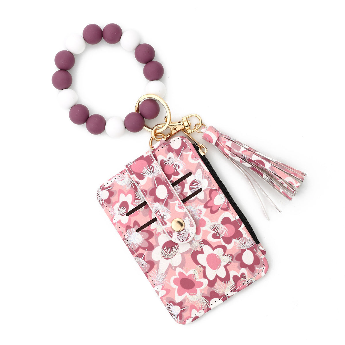 Daisy Floral Card Holder Wristlet Keychain - Purple-2