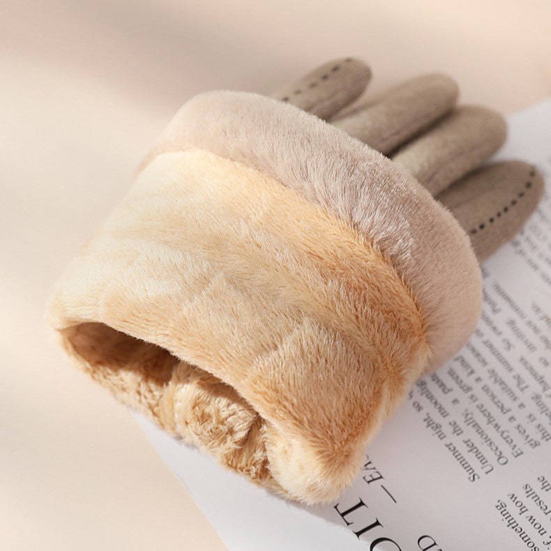 Faux Fur Cuff Suede Winter Gloves - Grey - 1