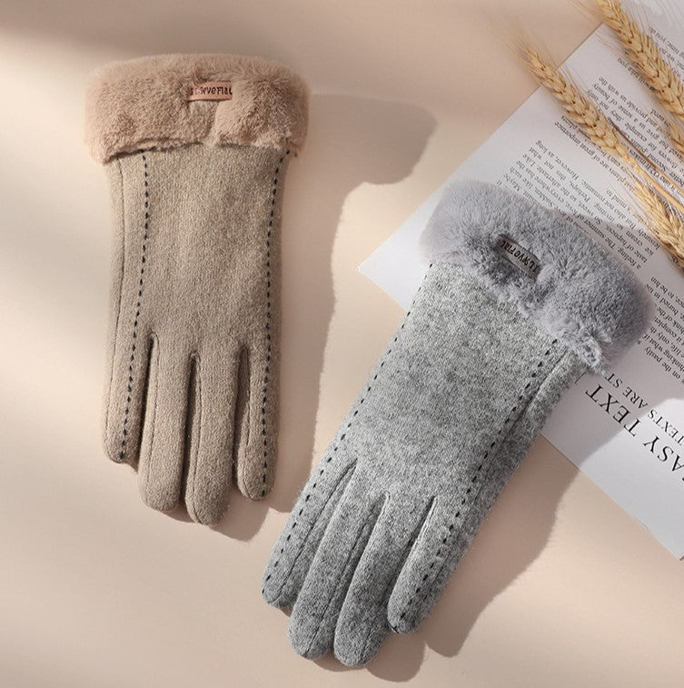 Faux Fur Cuff Suede Winter Gloves - Grey - 2
