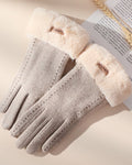 Faux Fur Cuff Suede Winter Gloves - Khaki