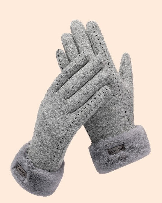 Faux Fur Cuff Suede Winter Gloves