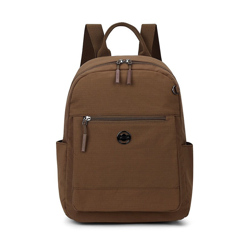 Lightweight Water-Resistant Nylon Backpack - Brown