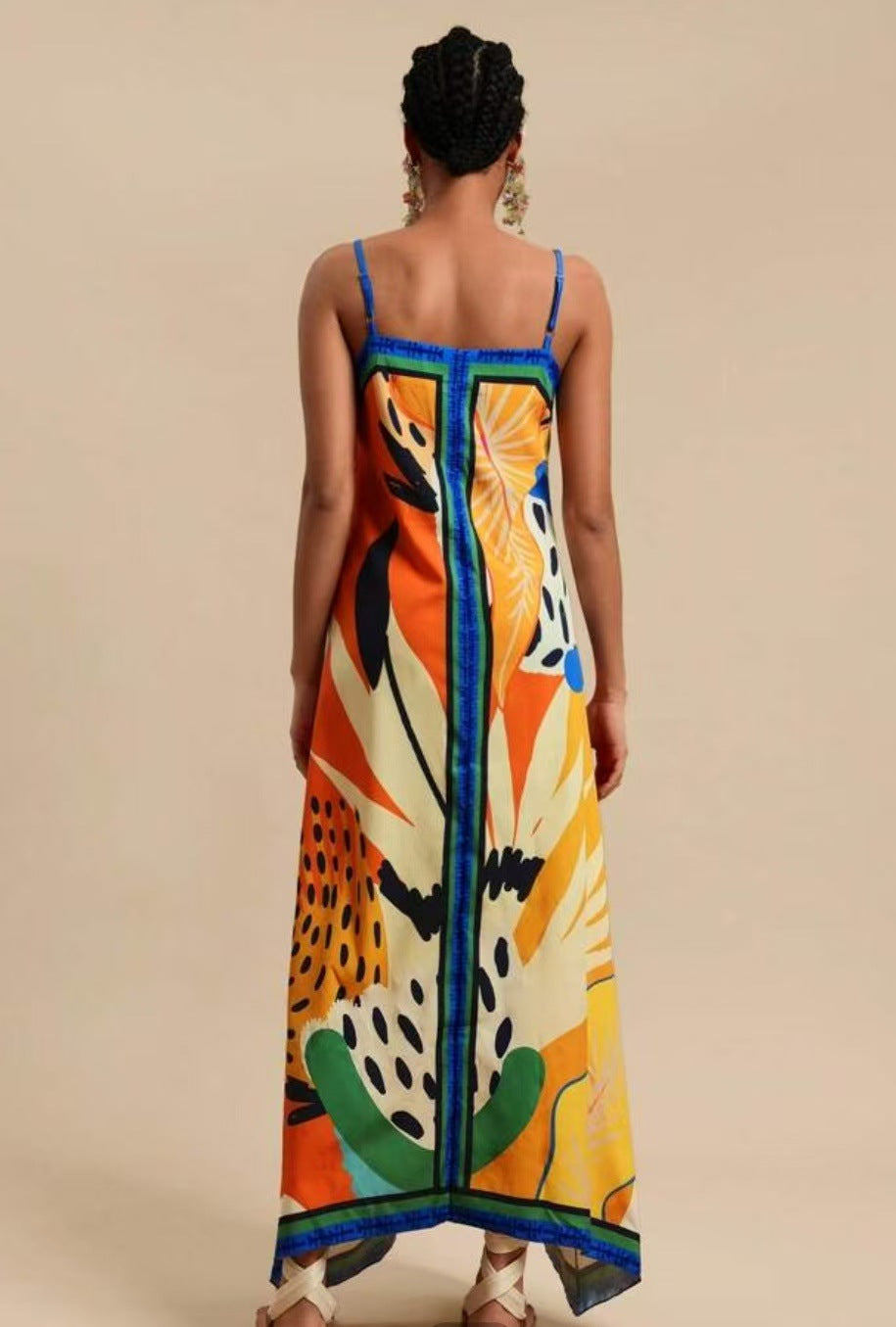 Bordered Tropical Print Slip Maxi Dress - Printed - 2