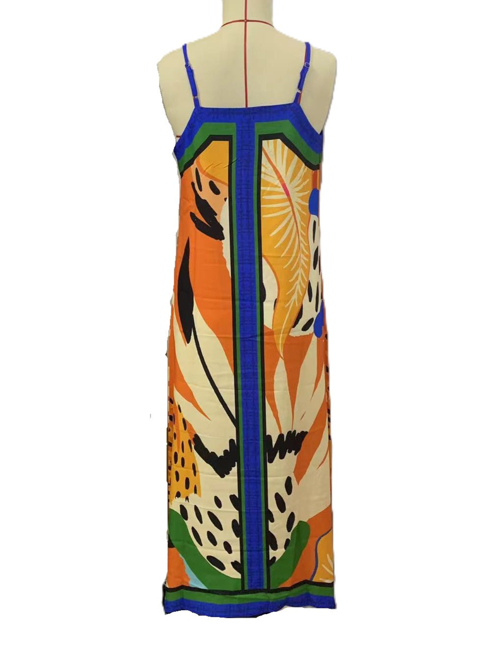 Bordered Tropical Print Slip Maxi Dress - Printed - 4