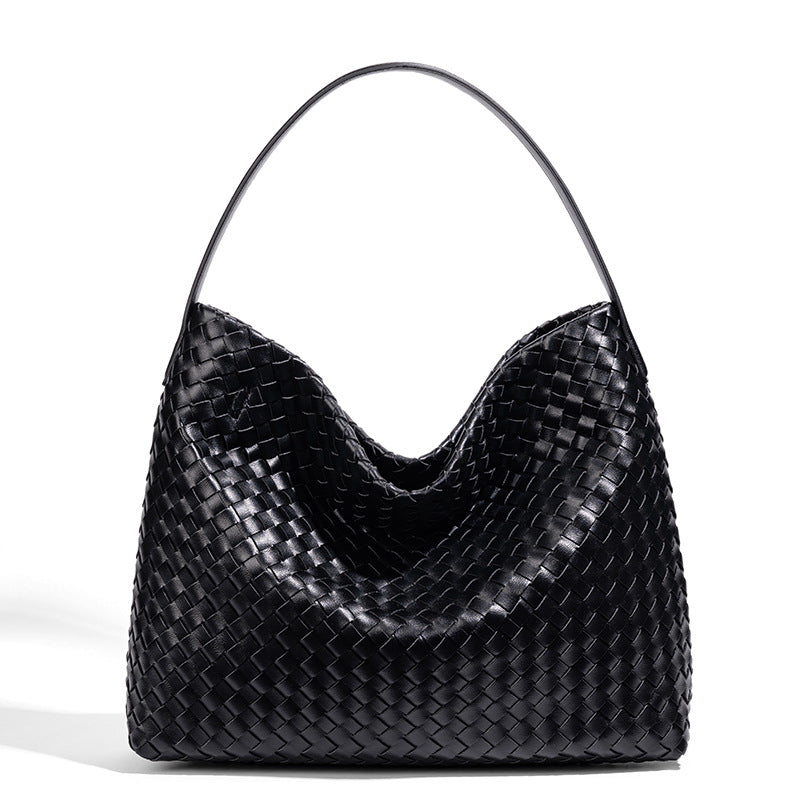 Woven Slouchy Hobo Shoulder Bag - Black