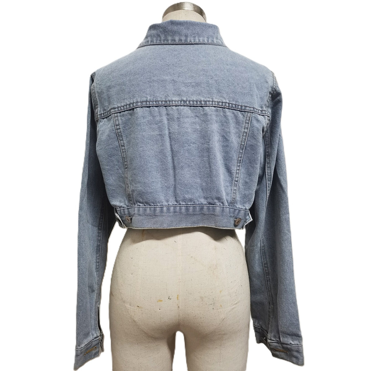 Boxy Cropped Denim Jacket With Chest Pockets - Blue - 5