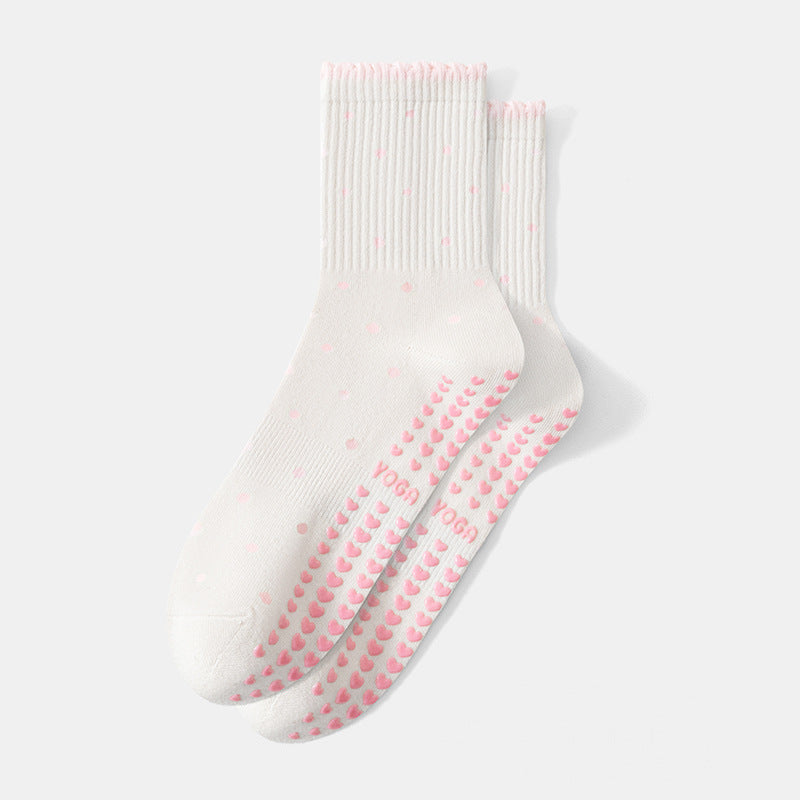 Grip Socks With Ruffle Cuffs For Pilates - Beige