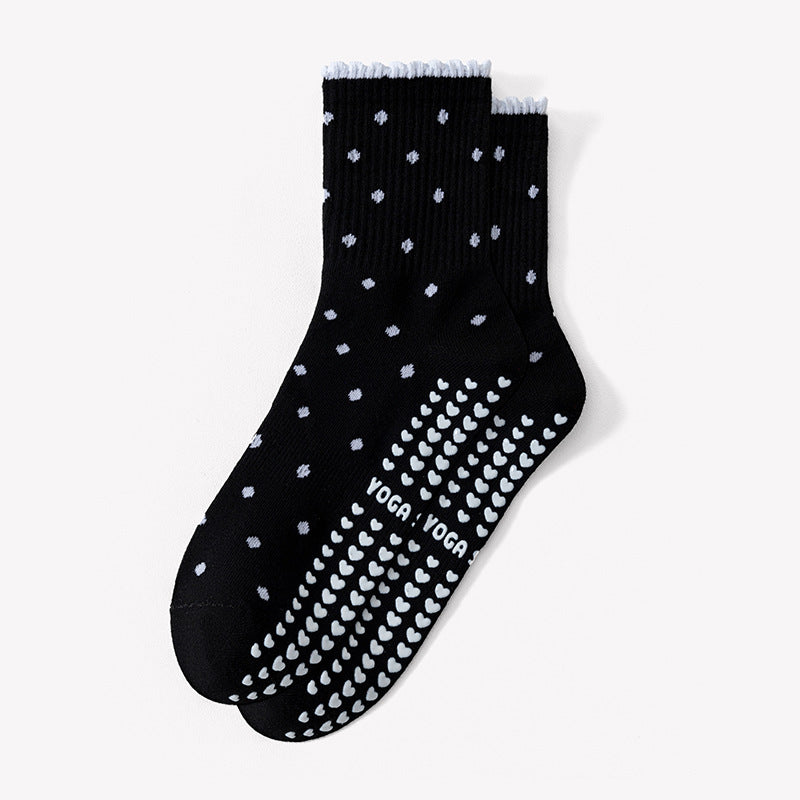 Grip Socks With Ruffle Cuffs For Pilates - Black