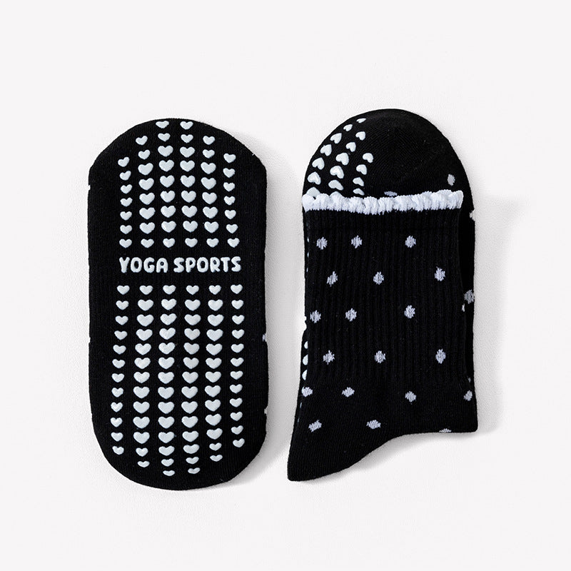 Grip Socks With Ruffle Cuffs For Pilates - Black - 1