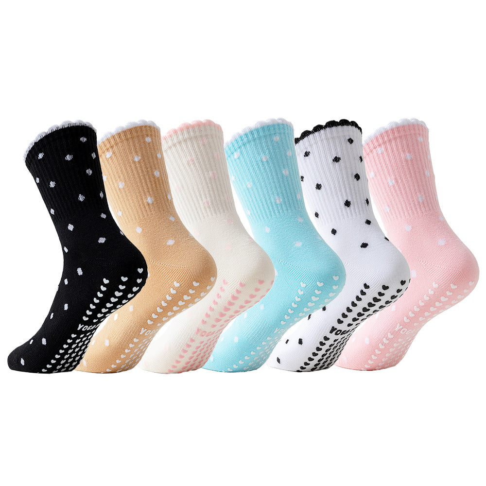 Grip Socks With Ruffle Cuffs For Pilates - Black - 2