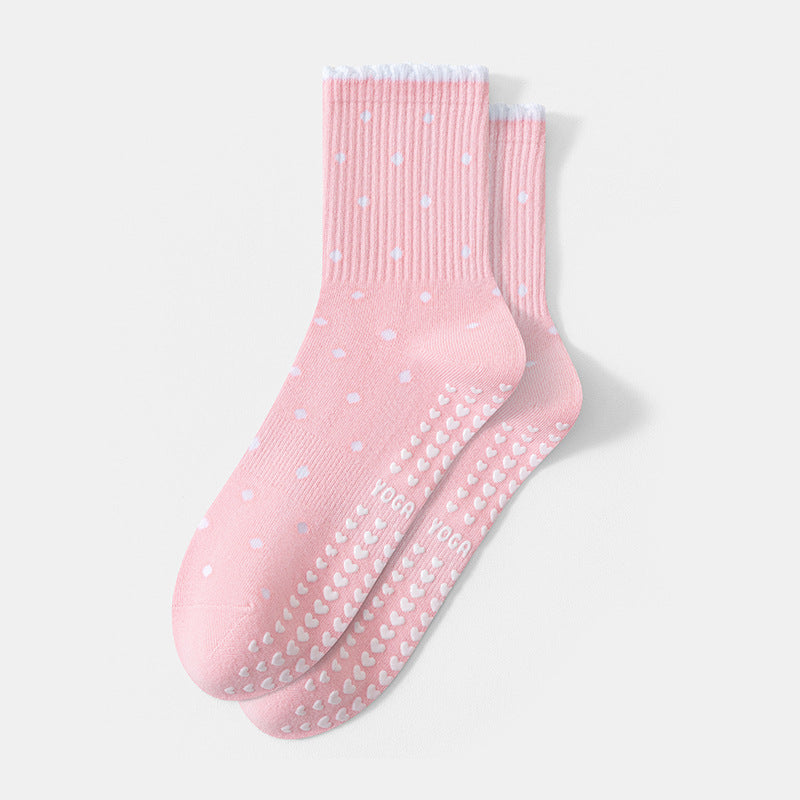 Grip Socks With Ruffle Cuffs For Pilates - Pink