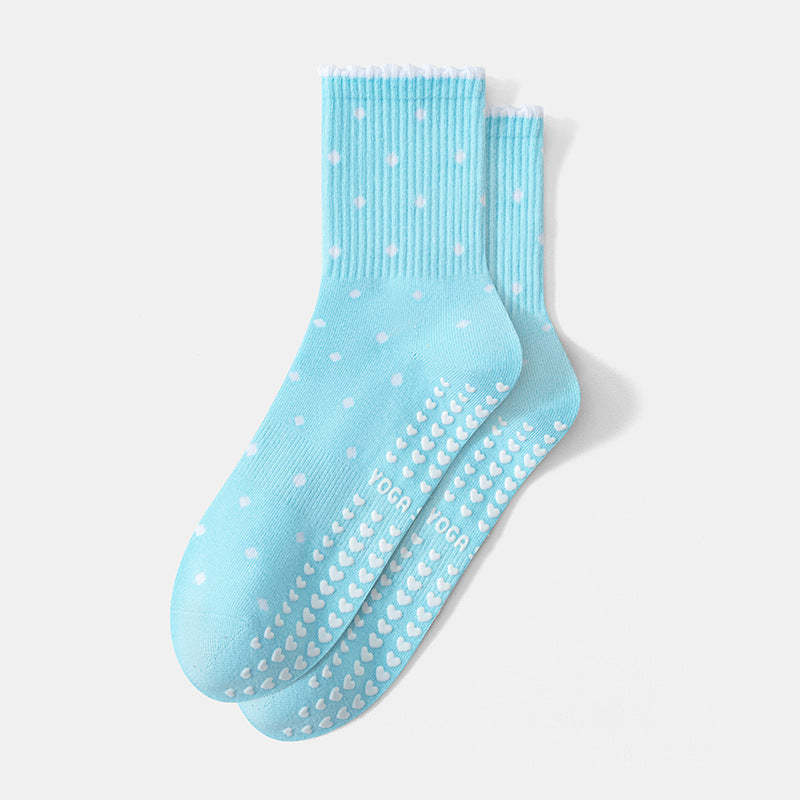 Grip Socks With Ruffle Cuffs For Pilates - SkyBlue