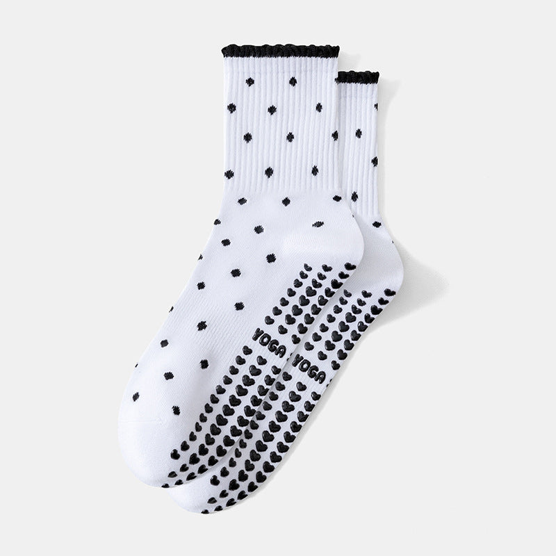 Grip Socks With Ruffle Cuffs For Pilates - White
