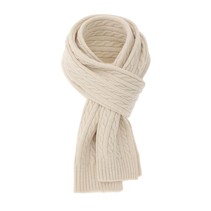 Chunky Ribbed Knit Scarf With Cable Detail - Apricot