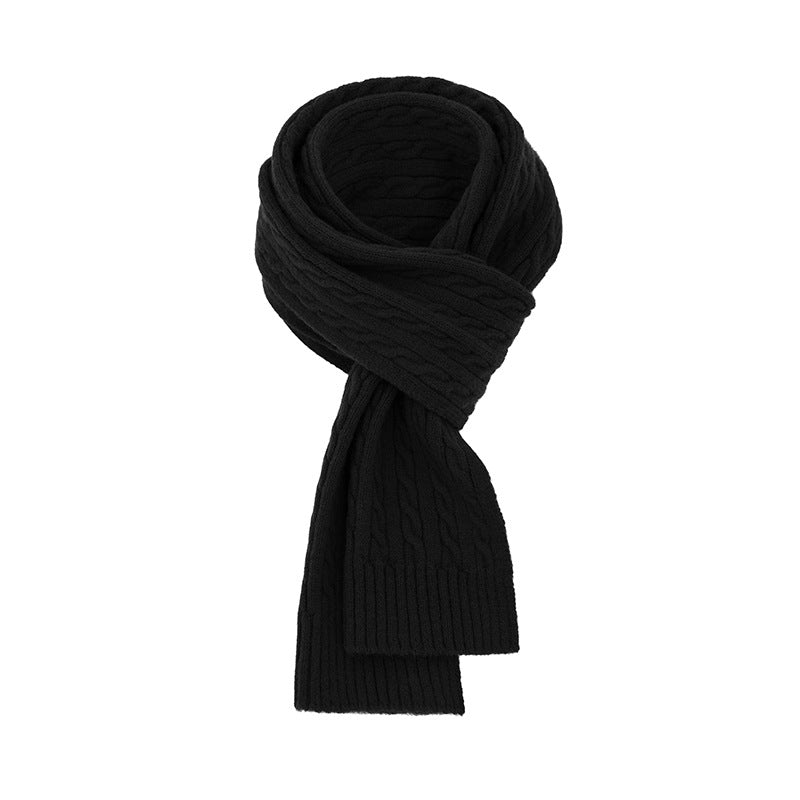 Chunky Ribbed Knit Scarf With Cable Detail - Black