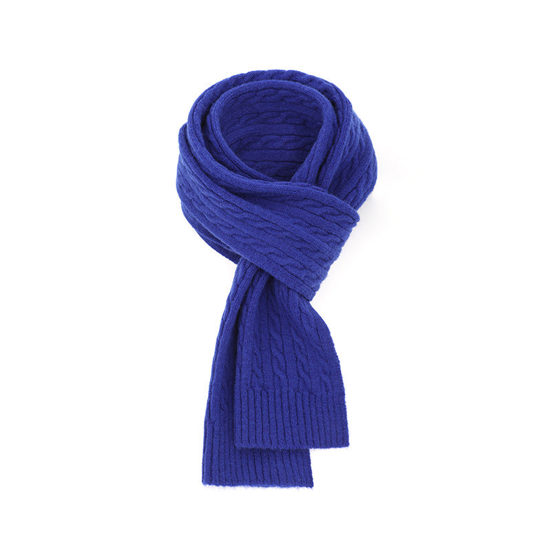 Chunky Ribbed Knit Scarf With Cable Detail - Blue