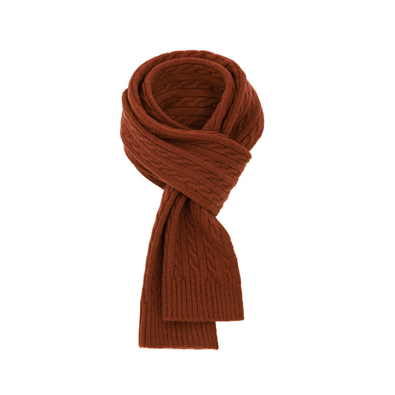 Chunky Ribbed Knit Scarf With Cable Detail - Caramel