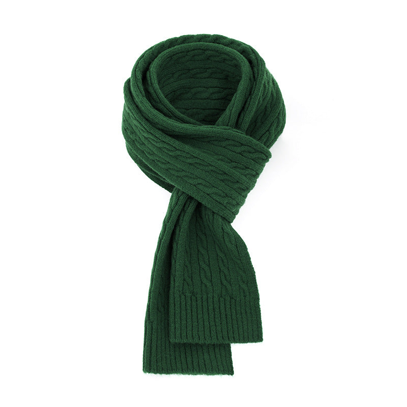 Chunky Ribbed Knit Scarf With Cable Detail - Green