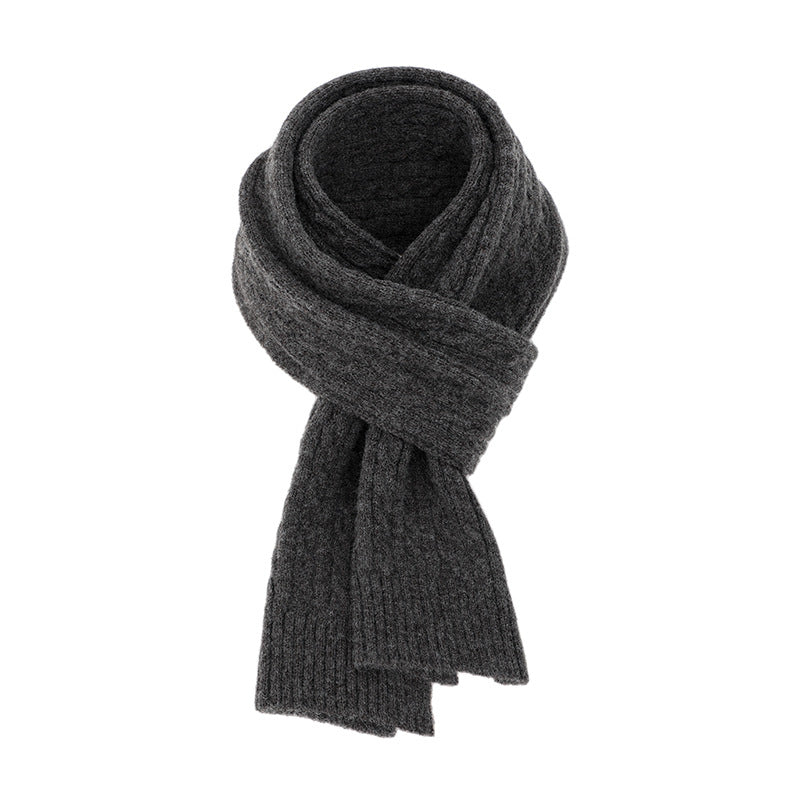 Chunky Ribbed Knit Scarf With Cable Detail - Grey