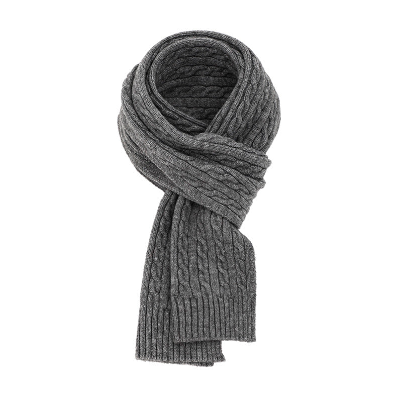 Chunky Ribbed Knit Scarf With Cable Detail - LightGray