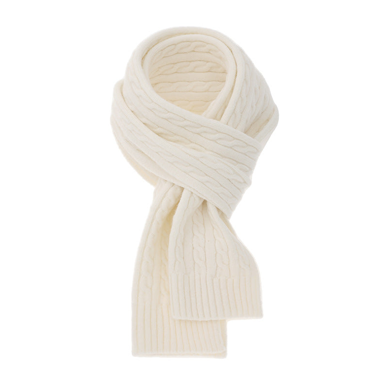 Chunky Ribbed Knit Scarf With Cable Detail - Off_White